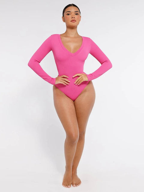 CurvyPower | UK bodysuit Deep V Neck Tummy Control Thong Shapewear Bodysuit