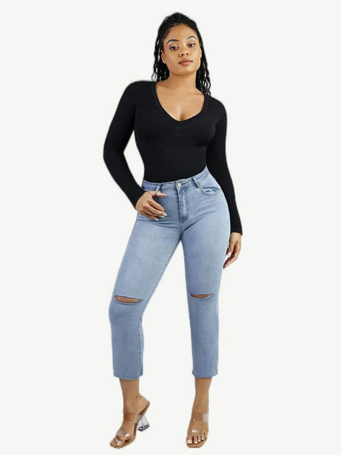 CurvyPower | UK bodysuit Deep V Neck Waist Control Shapewear Thong Bodysuit