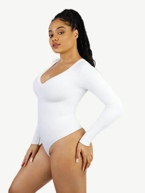 CurvyPower | UK bodysuit Deep V Neck Waist Control Shapewear Thong Bodysuit