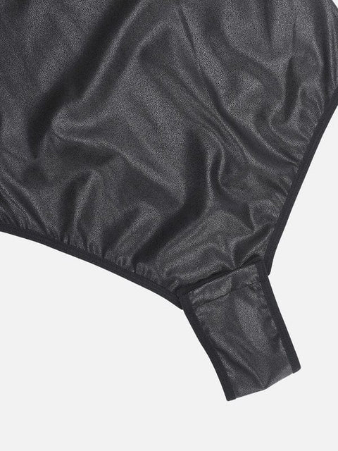 CurvyPower | UK bodysuit Elastic Tummy Control Shapewear Bodysuit in Faux Leather