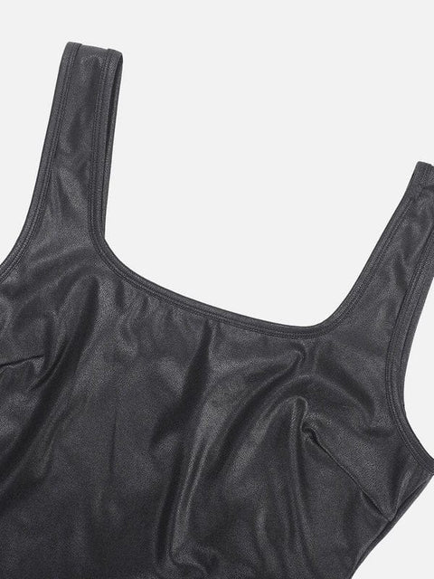 CurvyPower | UK bodysuit Elastic Tummy Control Shapewear Bodysuit in Faux Leather