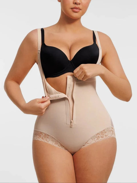 CurvyPower | UK bodysuit Front-Zip Waist-Slimming and Tummy Control Shapewear with U-Shaped Open Bust Support