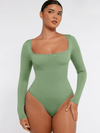 CurvyPower | UK bodysuit Green / XS/S Square Neck Tummy Control Long Sleeve Shapewear Bodysuit