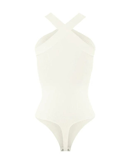 CurvyPower | UK bodysuit Halter Neck Criss-Cross Seamless Shaper Bodysuit