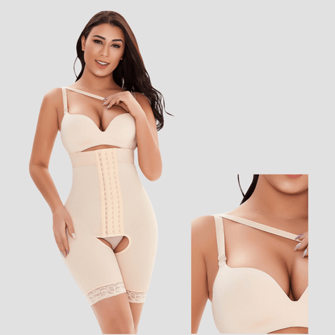 CurvyPower | UK bodysuit High Waisted Open Gusset Shaping Bodysuit with Adjustable Shoulder Straps