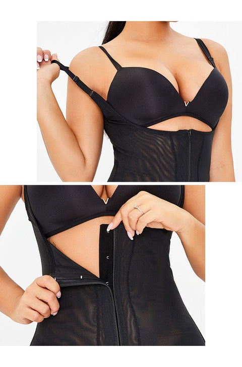 CurvyPower | UK bodysuit Hip Lifting and Tummy Control Open Bust Shaping Bodysuit with Front Zipper