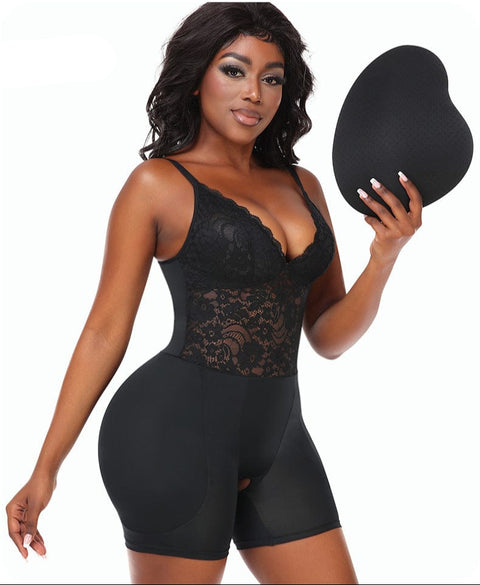 CurvyPower | UK bodysuit Lace Bum Lifting Shaping Bodysuit with Built-In Bra and Hip Pads