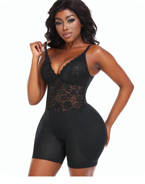 CurvyPower | UK bodysuit Lace Bum Lifting Shaping Bodysuit with Built-In Bra and Hip Pads
