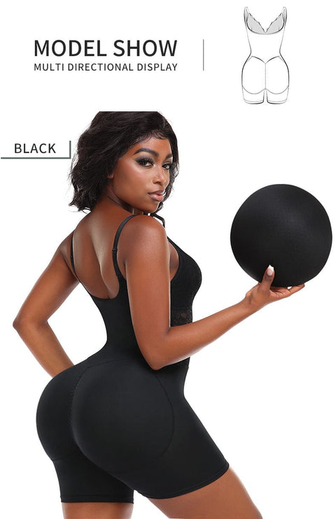 CurvyPower | UK bodysuit Lace V-Neck Low-Back Shapewear Bodysuit with Removable Hip Pads