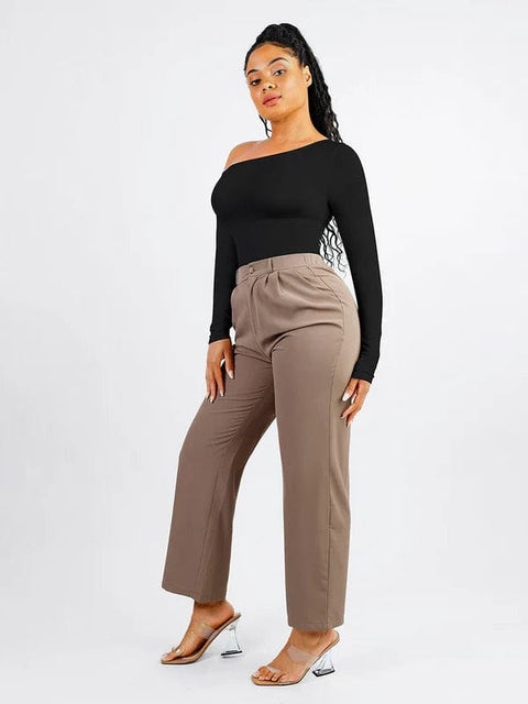 CurvyPower | UK bodysuit Long Sleeve and Diagonal Neck Compression Shapewear Thong  Bodysuit