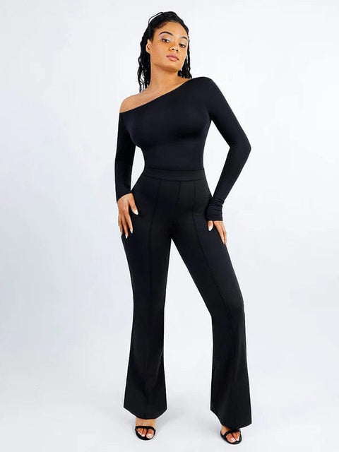 CurvyPower | UK bodysuit Long Sleeve and Diagonal Neck Compression Shapewear Thong  Bodysuit