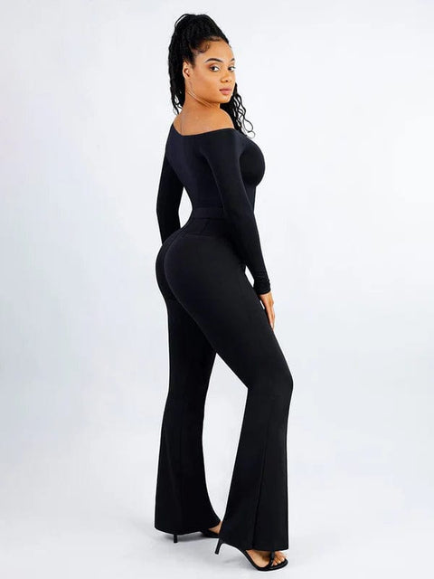CurvyPower | UK bodysuit Long Sleeve and Diagonal Neck Compression Shapewear Thong  Bodysuit