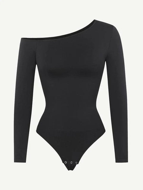 CurvyPower | UK bodysuit Long Sleeve and Diagonal Neck Compression Shapewear Thong  Bodysuit