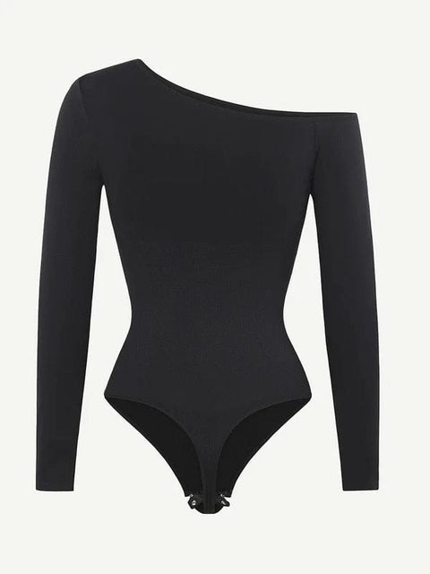 CurvyPower | UK bodysuit Long Sleeve and Diagonal Neck Compression Shapewear Thong  Bodysuit