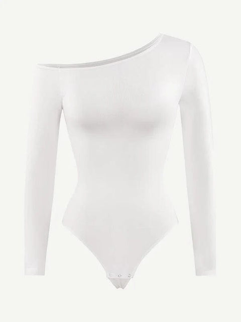 CurvyPower | UK bodysuit Long Sleeve and Diagonal Neck Compression Shapewear Thong  Bodysuit