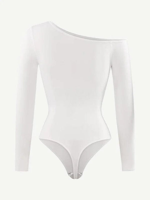 CurvyPower | UK bodysuit Long Sleeve and Diagonal Neck Compression Shapewear Thong  Bodysuit