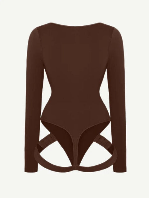 CurvyPower | UK bodysuit Long Sleeve Scoop Neck Shaping Thong Bodysuit