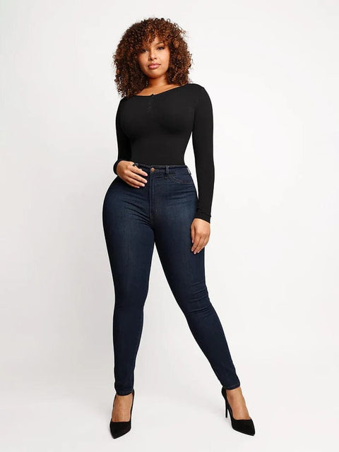CurvyPower | UK bodysuit Long Sleeve Thong Shapewear Bodysuit