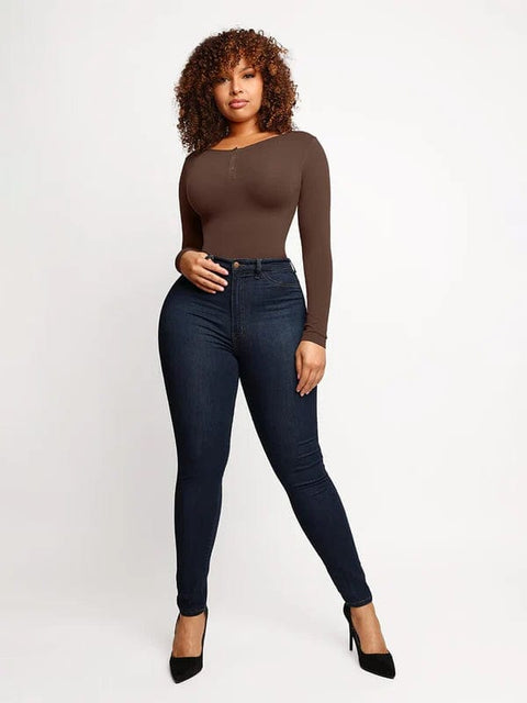 CurvyPower | UK bodysuit Long Sleeve Thong Shapewear Bodysuit