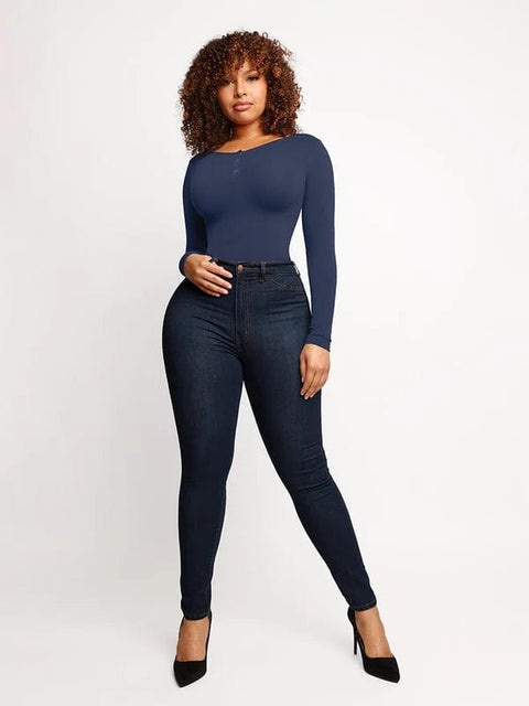 CurvyPower | UK bodysuit Long Sleeve Thong Shapewear Bodysuit