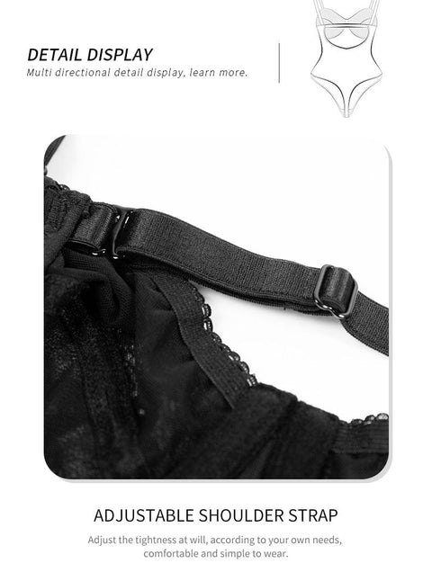 CurvyPower | UK bodysuit Low Back Tummy Control Lace Shaping Bodysuit with Built-In Bra