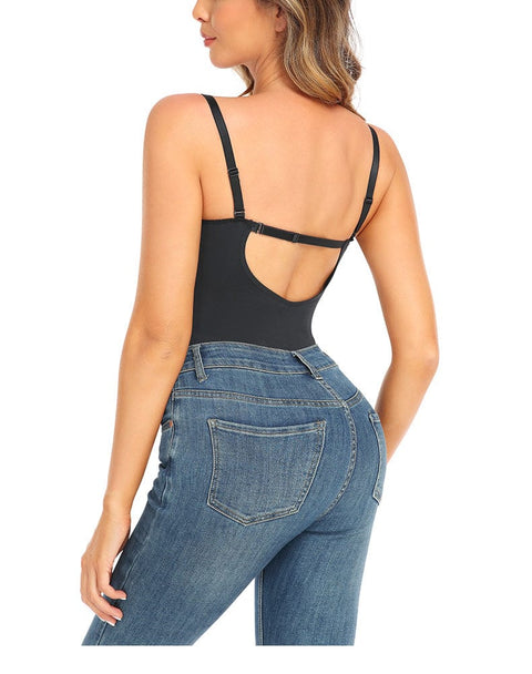 CurvyPower | UK bodysuit Low Back Tummy Control Lace Shaping Bodysuit with Built-In Bra