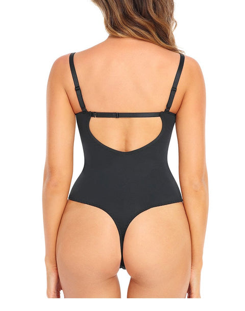 CurvyPower | UK bodysuit Low Back Tummy Control Lace Shaping Bodysuit with Built-In Bra