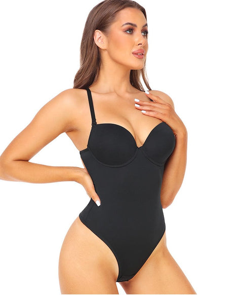 CurvyPower | UK bodysuit One Piece Backless Shaping Bodysuit with Built-In Bra