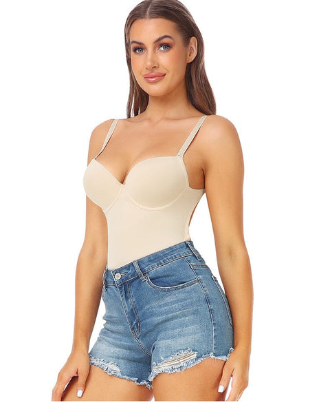 CurvyPower | UK bodysuit One Piece Backless Shaping Bodysuit with Built-In Bra
