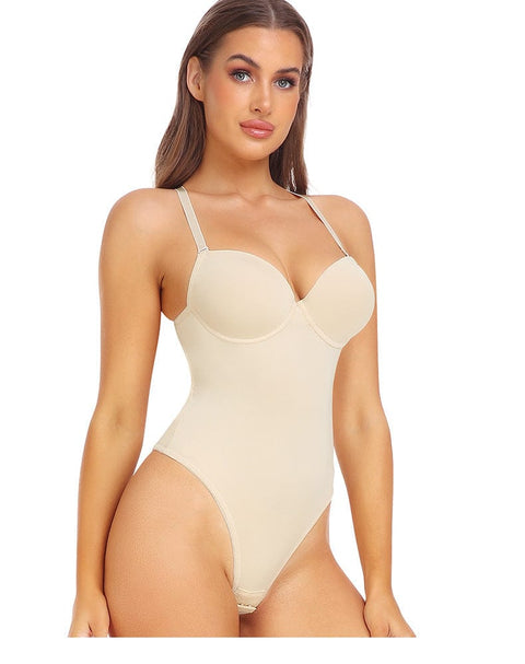 CurvyPower | UK bodysuit One Piece Backless Shaping Bodysuit with Built-In Bra