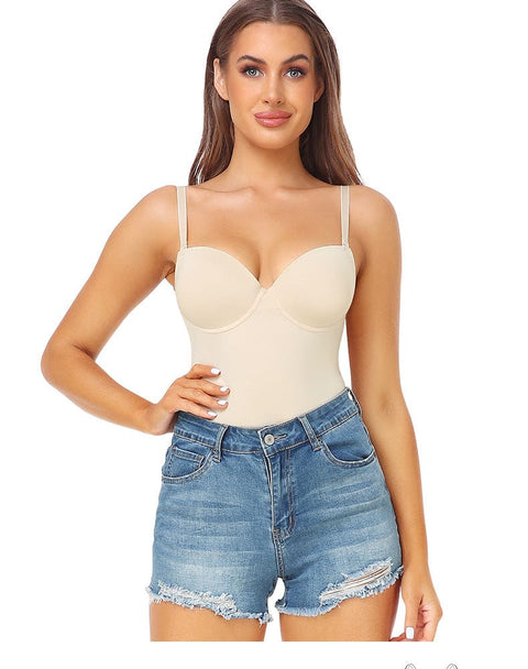 CurvyPower | UK bodysuit One Piece Backless Shaping Bodysuit with Built-In Bra