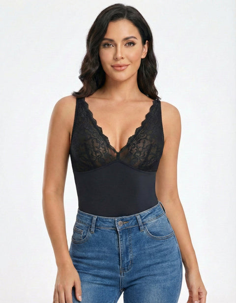 CurvyPower | UK bodysuit One Piece Lace Shaping Bodysuit for Tummy Control