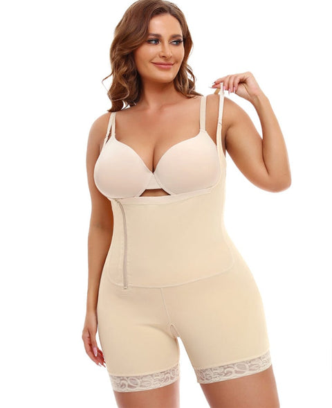 CurvyPower | UK bodysuit One Piece Open Bust Shaping Bodysuit with Side Zipper Closure