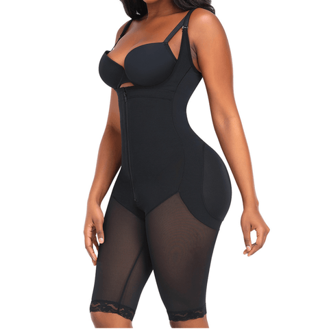 CurvyPower | UK bodysuit Open Bust Shapewear Bodysuit with Front Zipper and Adjustable Straps