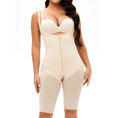 CurvyPower | UK bodysuit Open Bust Shapewear Bodysuit with Front Zipper and Adjustable Straps