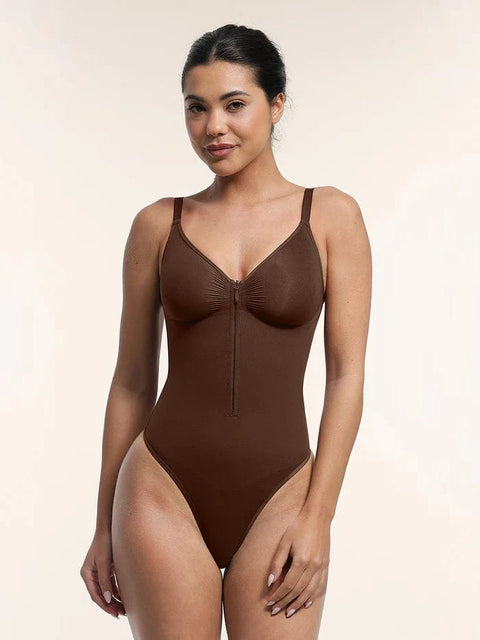 CurvyPower | UK bodysuit Plunge Front Zip Tummy Control Shape Wear Bodysuit