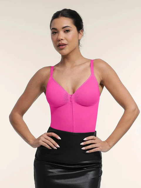 CurvyPower | UK bodysuit Plunge Front Zip Tummy Control Shape Wear Bodysuit