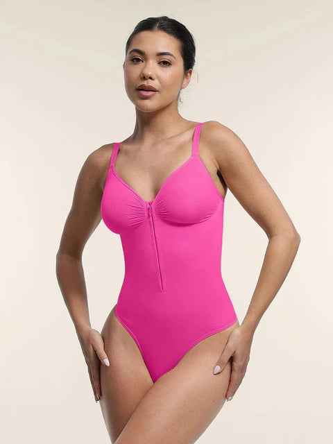 CurvyPower | UK bodysuit Plunge Front Zip Tummy Control Shape Wear Bodysuit