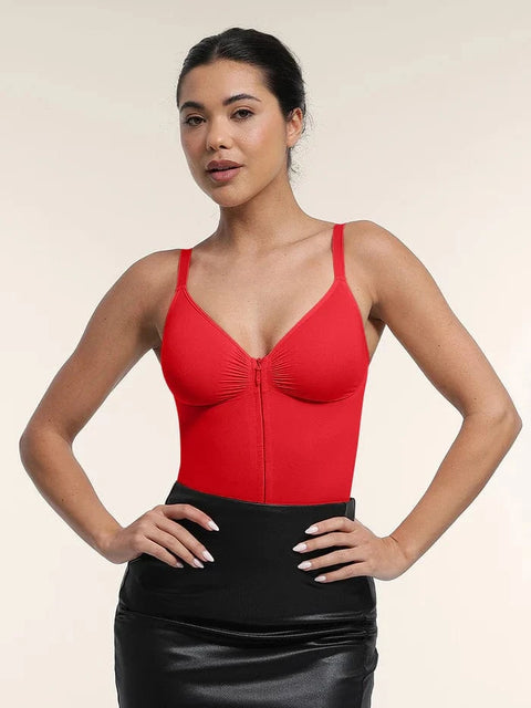 CurvyPower | UK bodysuit Plunge Front Zip Tummy Control Shape Wear Bodysuit