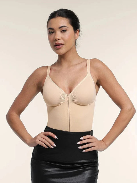 CurvyPower | UK bodysuit Plunge Front Zip Tummy Control Shape Wear Bodysuit