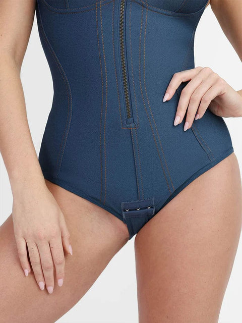 CurvyPower | UK bodysuit Postpartum Recovery Bodysuit with Tummy Control in Denim Shapewear