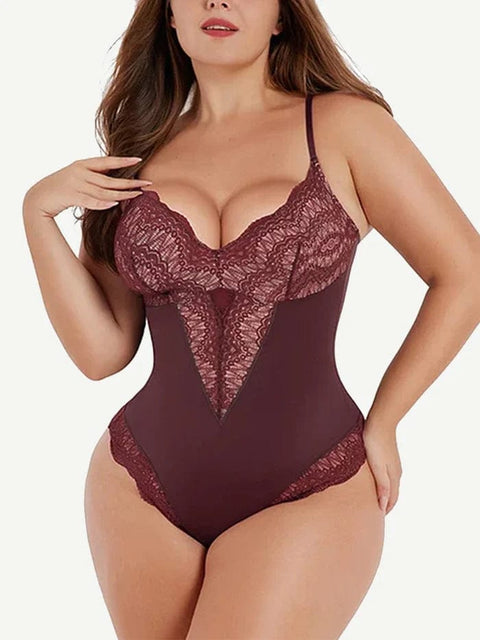 CurvyPower | UK bodysuit Red / S Elegant Lace Tummy Control Shapewear Bodysuit