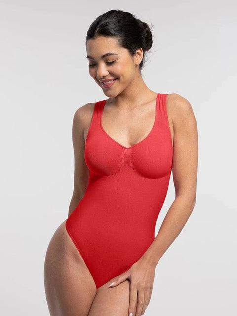 CurvyPower | UK bodysuit Red / S Women Tummy Control and Bust Support Shaping Bodysuit with T-Back Brief