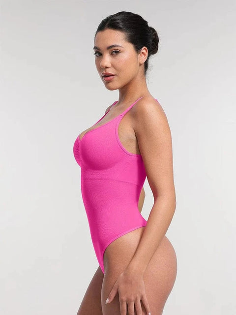 CurvyPower | UK bodysuit Seamless Tummy Control Shapewear Bodysuit with Built-In Bra and Removable Pads