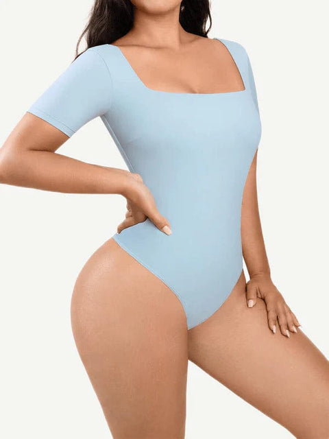 CurvyPower | UK bodysuit Short Sleeve Square Neck Tummy Control Shapewear Bodysuit