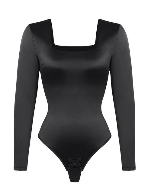 CurvyPower | UK bodysuit Sleek Shaping Bodysuit with Square Neck and Long Sleeves