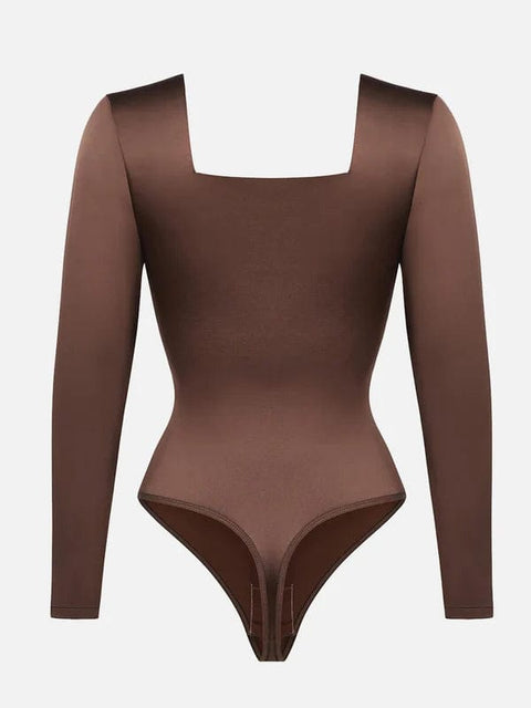 CurvyPower | UK bodysuit Sleek Shaping Bodysuit with Square Neck and Long Sleeves