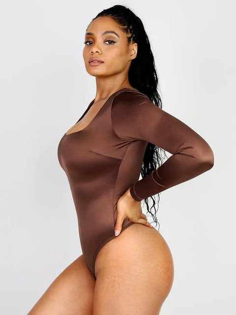 CurvyPower | UK bodysuit Sleek Shaping Bodysuit with Square Neck and Long Sleeves
