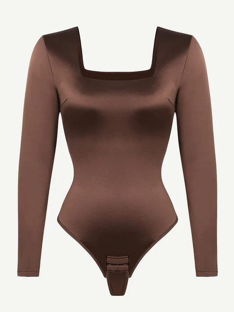 CurvyPower | UK bodysuit Sleek Shaping Bodysuit with Square Neck and Long Sleeves