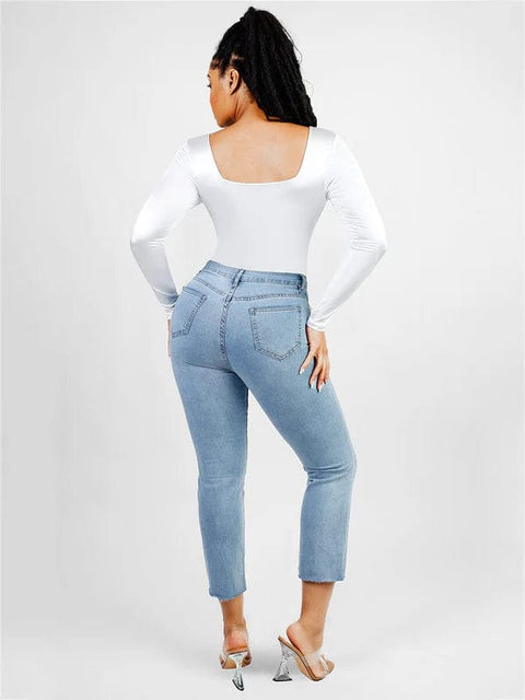 CurvyPower | UK bodysuit Sleek Shaping Bodysuit with Square Neck and Long Sleeves